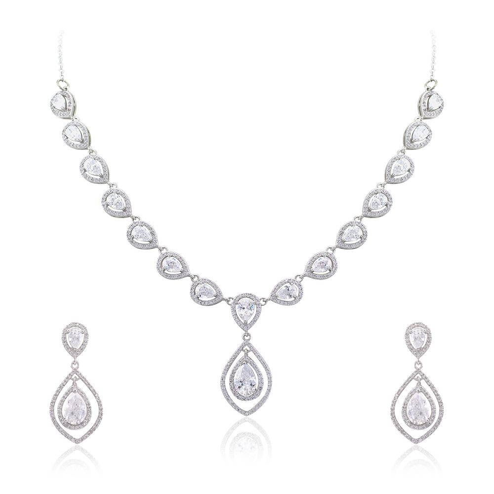 21 Nicole Jewellery Rhodium Plated Cubic Zirconia Necklace Set  - NL269