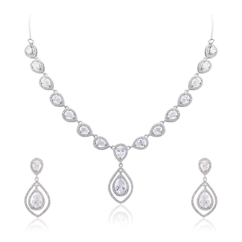 21 Nicole Jewellery Rhodium Plated Cubic Zirconia Necklace Set  - NL269