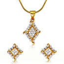 Mahi Gold Plated Barfi Pendant Set With Cubic Zirconia For Women