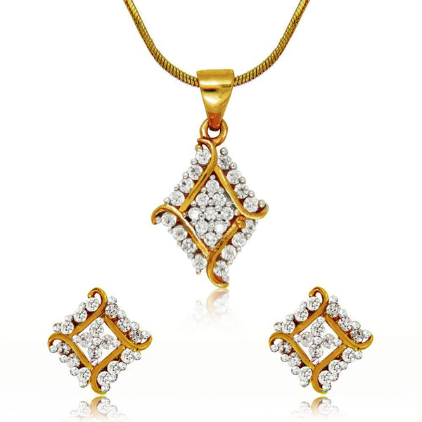 Mahi Gold Plated Barfi Pendant Set With Cubic Zirconia For Women
