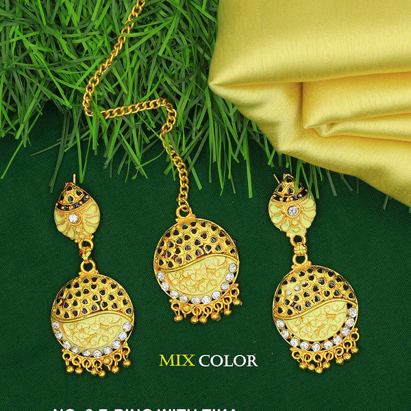 Mahavir Assorted Color Gold Plated Dangler Earrings With Maangtikka