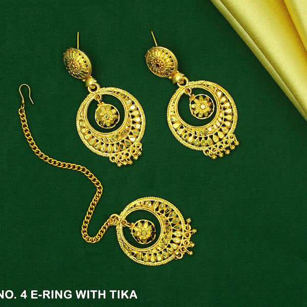 Mahavir Gold Plated Dangler Earrings With Maangtikka