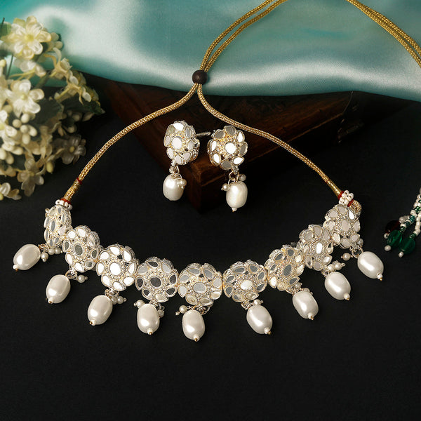 Shrishti Fashion Fancy Round Shape Silver Plated Choker Necklace Set For Women