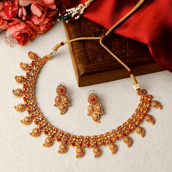Shrishti Fashion Creative Paisley Design Gold Plated Choker Necklace Set For Women
