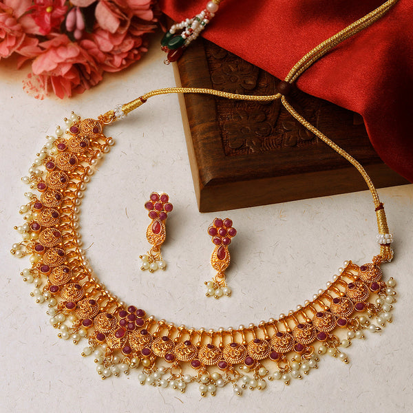 Shrishti Fashion Traditional Round Shape Gold Plated Choker Necklace Set For Women