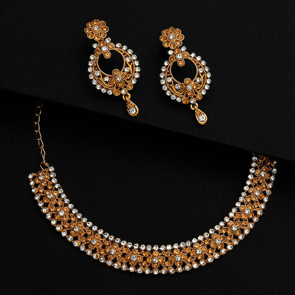 Shrishti Fashion Graceful Flower Design Gold Plated Choker Necklace Set For Women