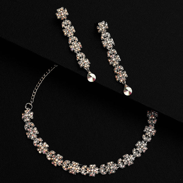 Shrishti Fashion Gorgeous Flower Design Silver Plated Choker Necklace Set For Women