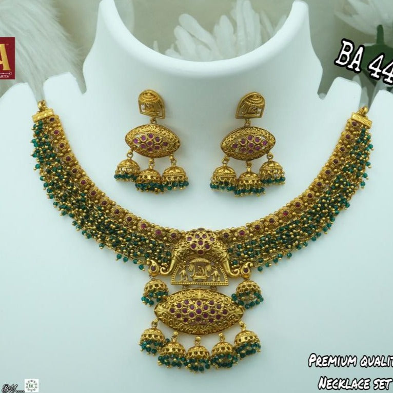 Bhargav Arts Gold Plated Pota Stone Necklace Set