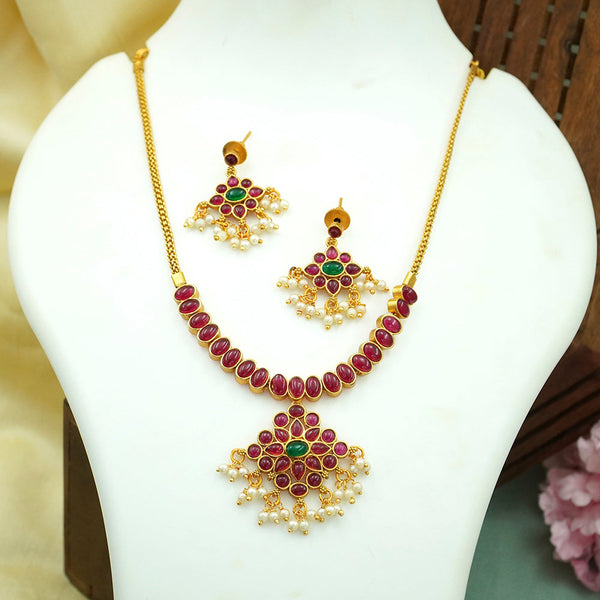 Diksha Collection Gold Plated Pota Stone Long Necklace Set - N 689