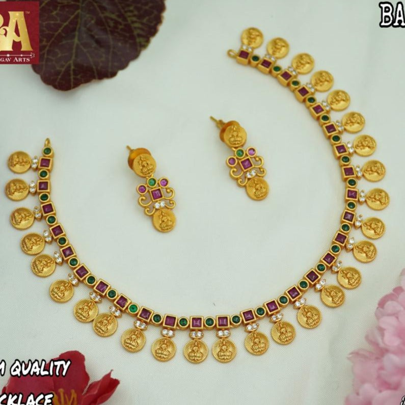 Bhargav Arts Gold Plated Pota Stone Temple Necklace Set