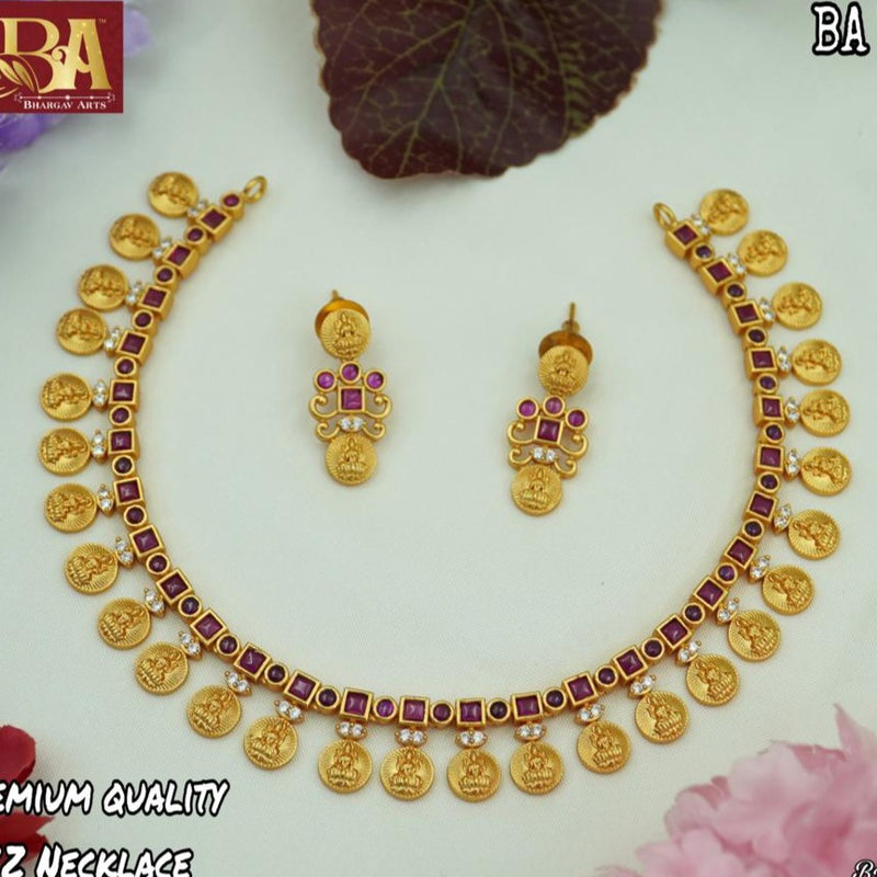 Bhargav Arts Gold Plated Pota Stone Temple Necklace Set