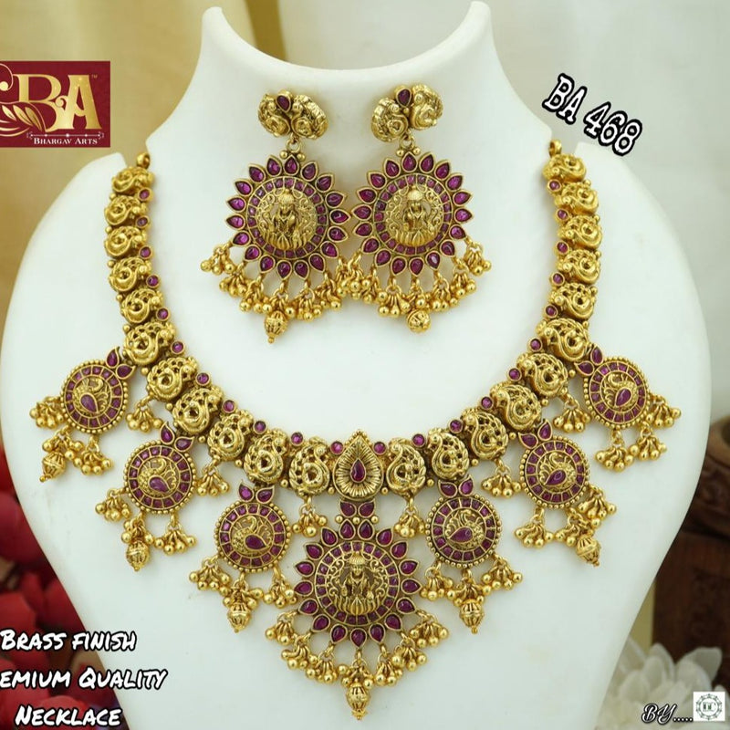 Bhargav Arts Gold Plated Pota Stone Temple Necklace Set