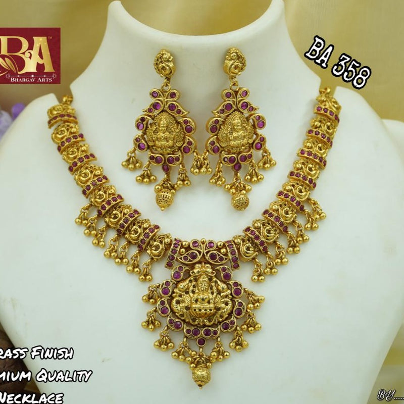 Bhargav Arts Gold Plated Pota Stone Temple Necklace Set