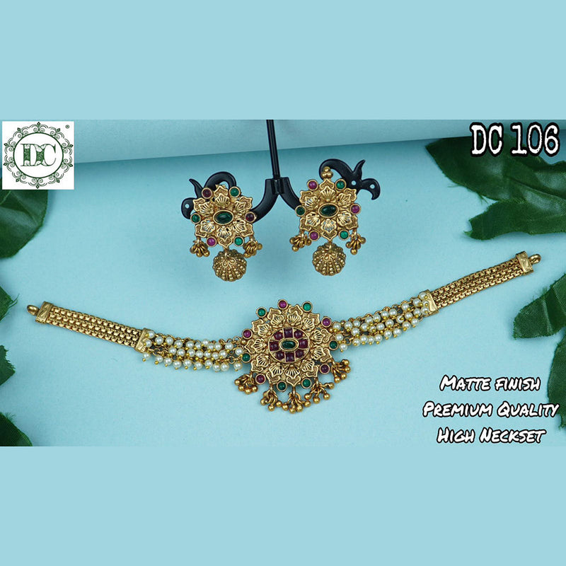 Diksha Collection Gold Plated Pota Stone Choker Necklace Set