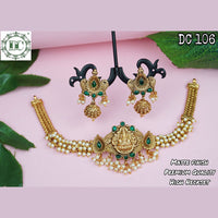 Diksha Collection Gold Plated Pota Stone Temple Necklace Set
