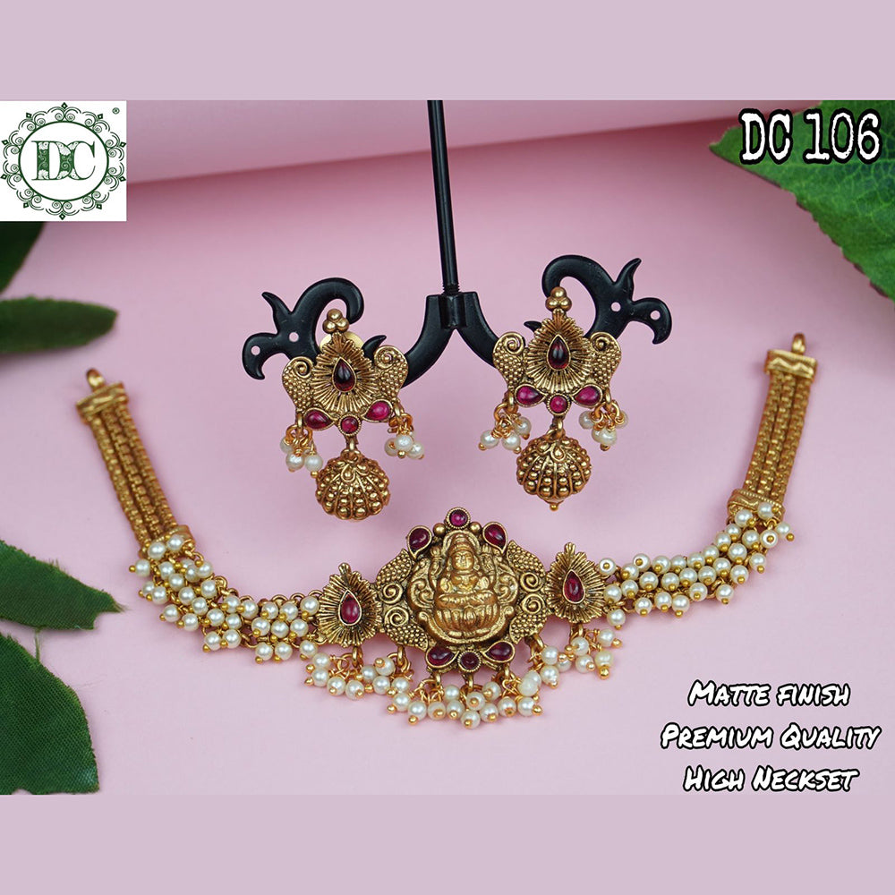 Diksha Collection Gold Plated Pota Stone Temple Necklace Set