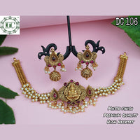 Diksha Collection Gold Plated Pota Stone Temple Necklace Set