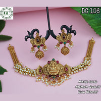 Diksha Collection Gold Plated Pota Stone Temple Necklace Set