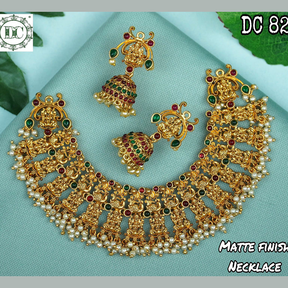 Diksha Collection Gold Plated Pota Stone Temple Necklace Set