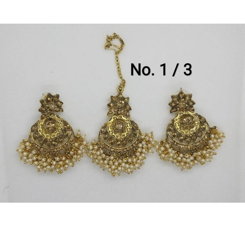 Labdhi Creation Gold Plated Pack Of 6 Kundan Earrings With Maang Tikka - No.7 / 1_Yellow_6