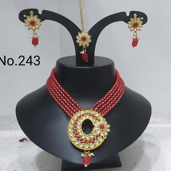 Labdhi Creation Gold Plated Pack Of 6 Kundan & Pearl Choker Necklace Set ( assorted color )- No.243