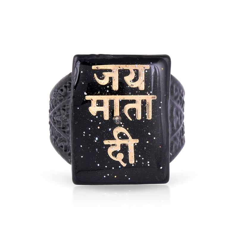 Missmister Pack Of 12 Black Plated Jai Mata Di Fashion Finger Ring  - ORKL7681