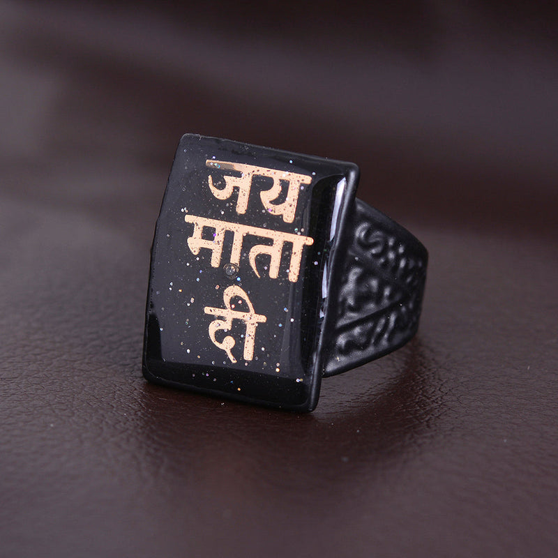 Missmister Pack Of 12 Black Plated Jai Mata Di Fashion Finger Ring  - ORKL7681