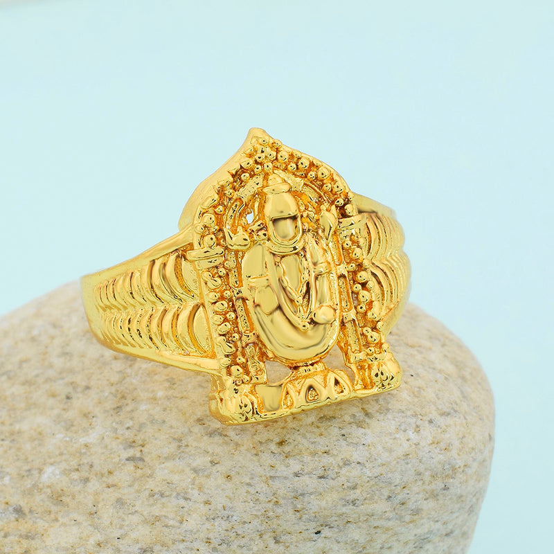 Missmister Brass Micron Gold plated Tirupati Balaji Fingerring Men Hindu Temple Jewellery (ORMG3431)