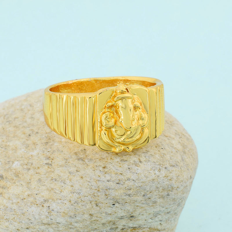 Missmister Gold Plated Ash-Tdhatu Ganesh Ganpati Spiritual Finger Ring Hindu Temple Jewellery Men And Women (Ormg3433)