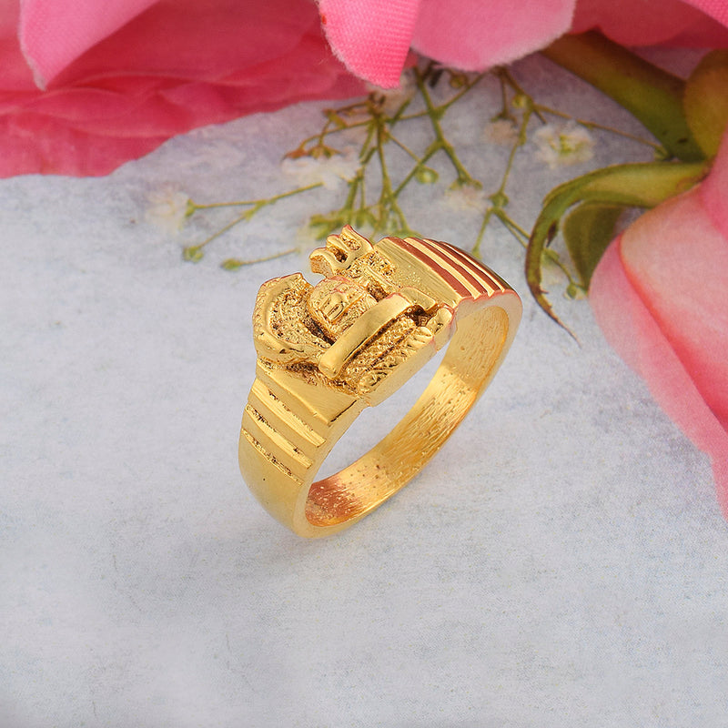 Missmister Brass Micron Gold Plated Shiv Lingam Design Spiritual Finger Ring Hindu Temple Jewellery Man (Ormg3438)