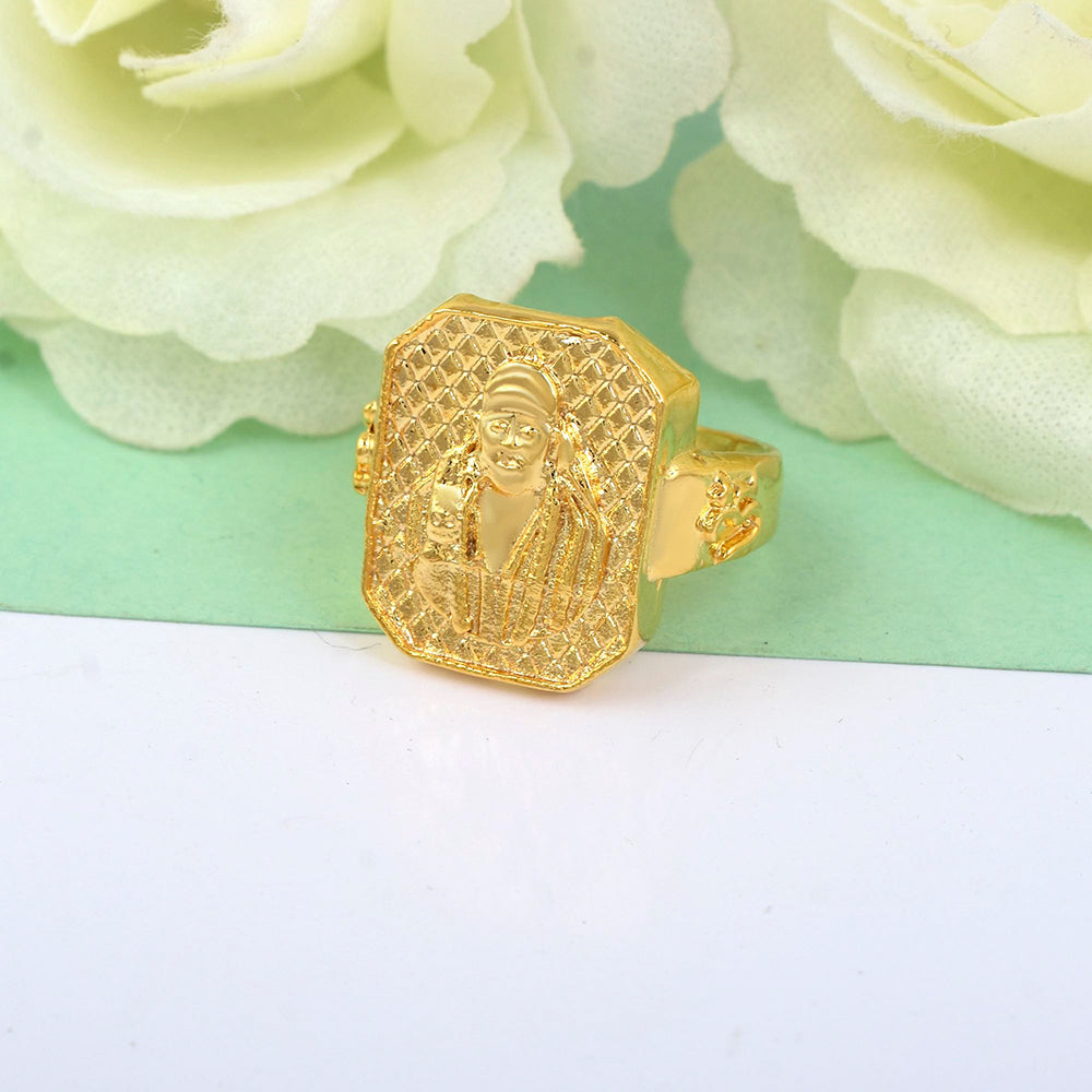 Missmister Pack Of 12 Gold Plated Shirdi Sai Baba Finger Ring Men Brass Gold Plated Ring  - ORMI5670