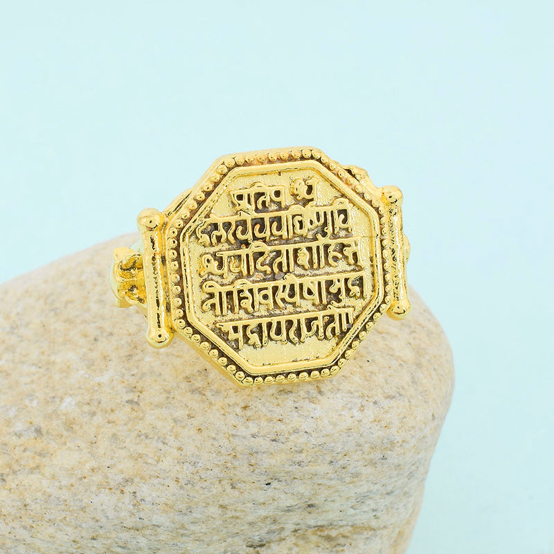 Missmister Brass Gold Plated Shivaji Maratha Raj Mudra (Royal Seal) Finger Ring Men Women (Ornd2791)