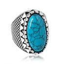 Missmister Pack Of 12 Silver Plated Big Oval Turquoise Firoza Ring  - ORNI8189