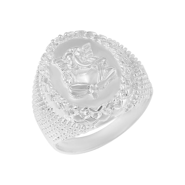 Missmister Silver Plated, Ganesh Ganpati Fashion Wedding Free Size Finger Ring Men (Orom4466)