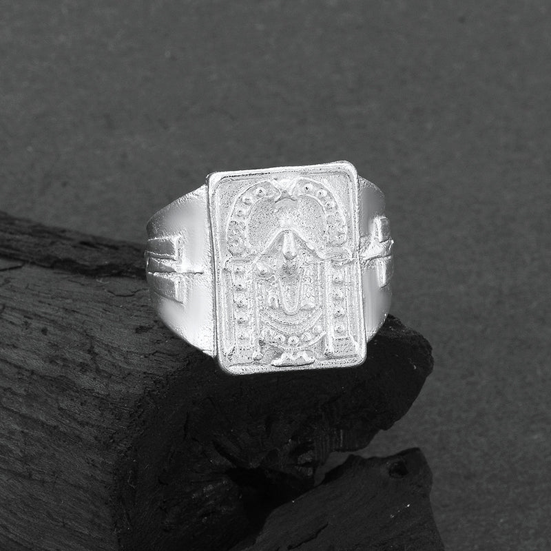 Missmister Brass Rhodium Silver Plated Tirupati Balaji Fingerring Men Hindu Temple Jewellery (Orom4482)