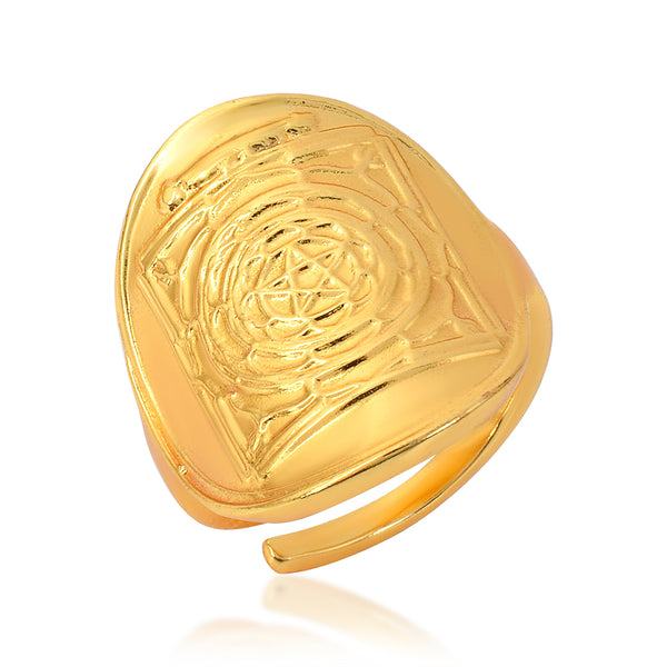 Missmister Brass Gold Plated Mahamrityunjaya Shiva Mantra Spiritual Finger Ring Men Women Adjustable Size (Orom4496)