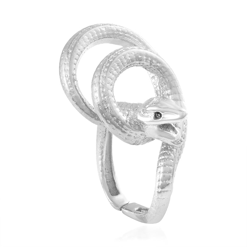 Missmister Brass Silver Plated Adjustable Size Coiled Cobra Serpent Snake Latest Fashion Fingerring Women Stylish Jewellery (Orom4500)