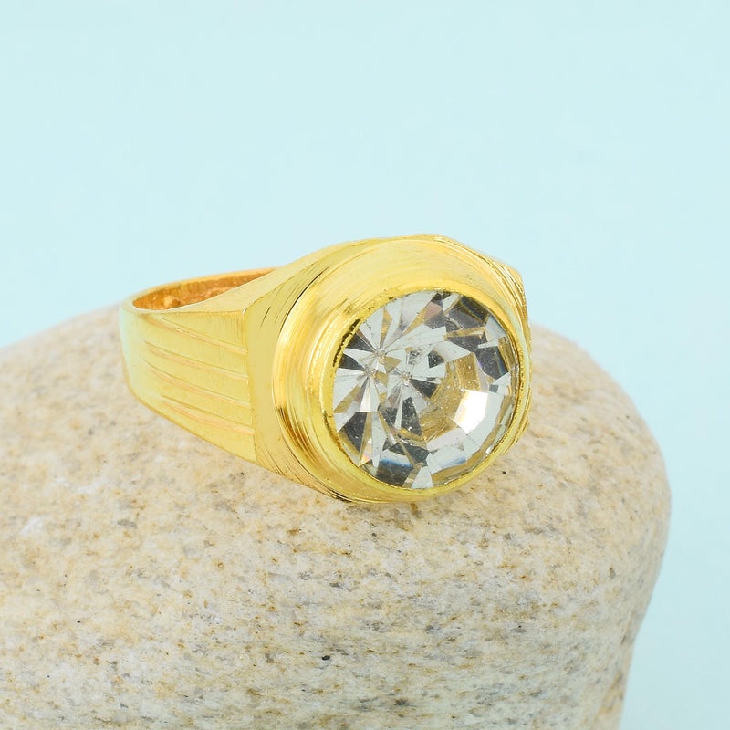 Missmister Brass Gold Plated Imitation Diamond Engagement Wedding Finger Ring Men Women Fashion Jewellery Latest Stylish (Orrm6644)
