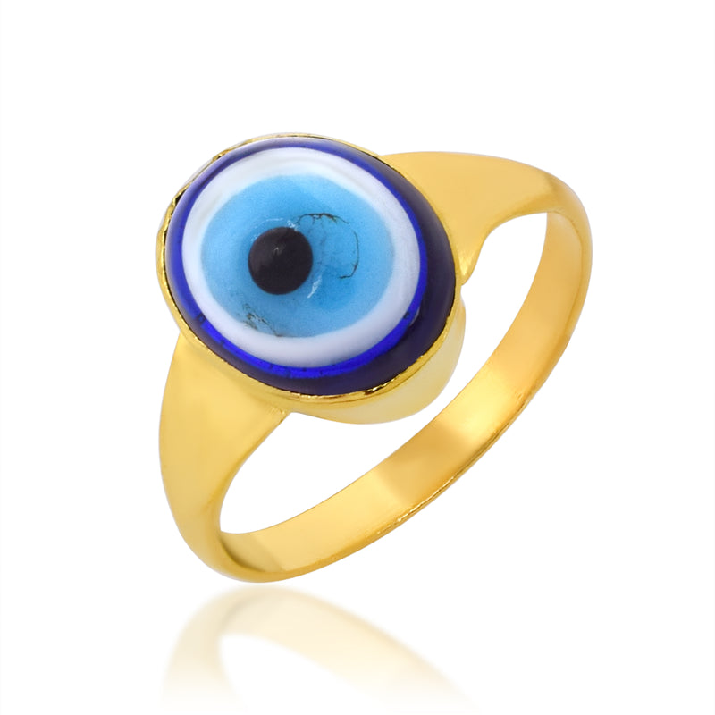 Missmister Brass Gold Plated Nazar-Battu Evil Eye Finger Ring Fashion Jewellery Men Women (Orrm6647)