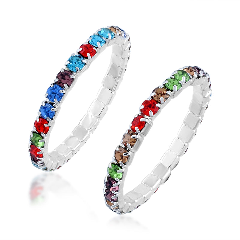 Missmister Silver Plated Multicolour Cz Stackable Finger Band Challa Fashion Finger Ring Women Free Size, Girls Ring