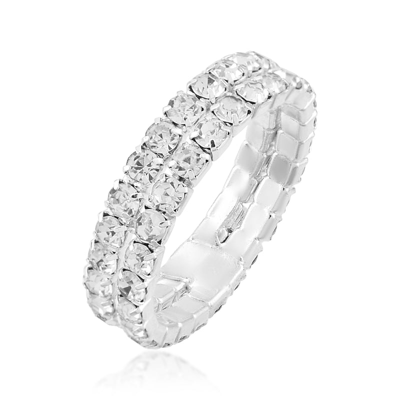 Missmister Silver Plated Cz Double Strand Light Weight Fashion Finger Ring Women Free Size Girls Ring (Orrm6652)