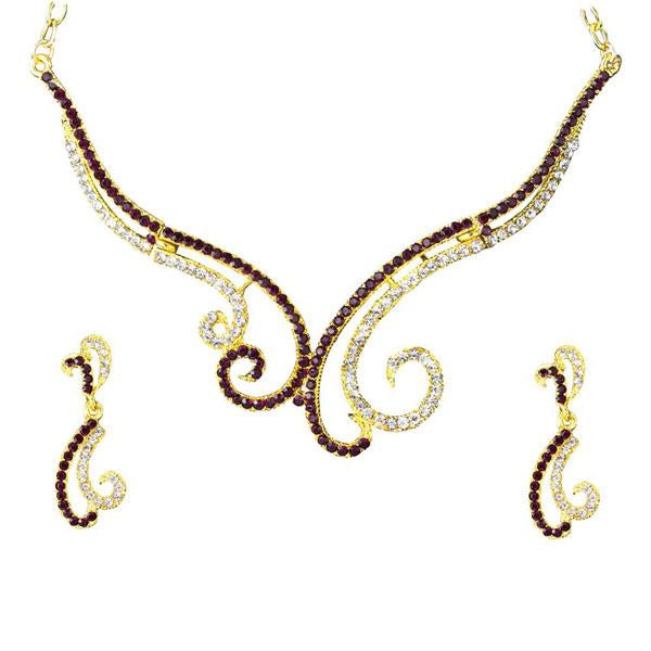 The99Jewel Purple Austrian Stone Gold Plated Necklace Set - 1101326