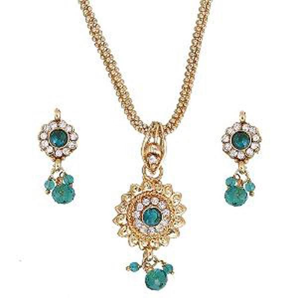 Kriaa Blue Austrian Stone Gold Plated Pendant Set - 1201803