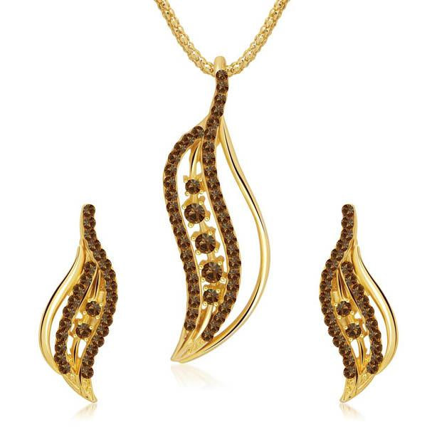 Kriaa Brown Austrian Stone Leaf Gold Plated Pendant Set