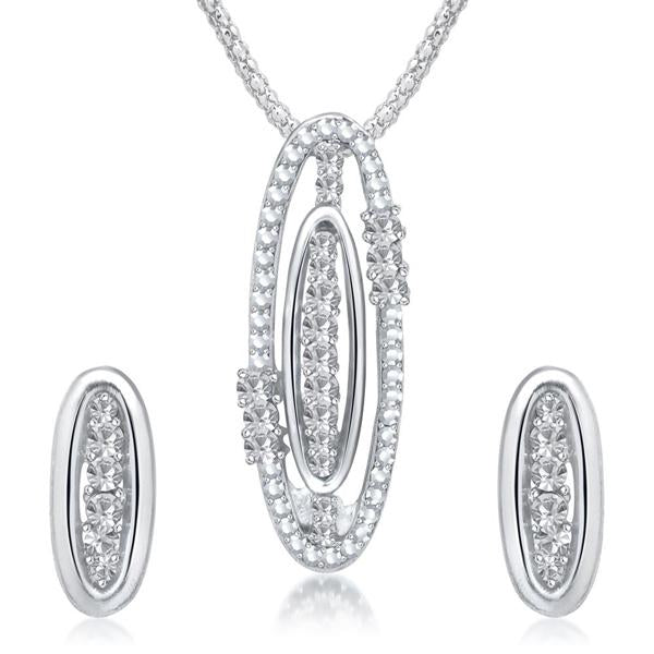 Kriaa Austrian Stone Oval Silver Plated Pendant Set - 1202005