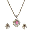 Kriaa Pink Austrian Stone Rhodium Plated Pendant Set