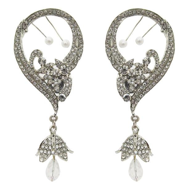 Kriaa Austrian Stone Rhodium Plated Ear Cuff Earrings - 1300536