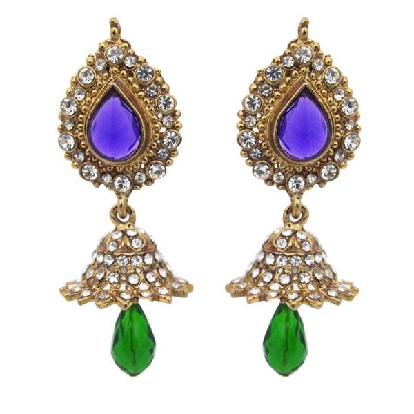 Kriaa Austrian Stone Crystal Drop Gold Plated Jhumki Earrings - 1300821