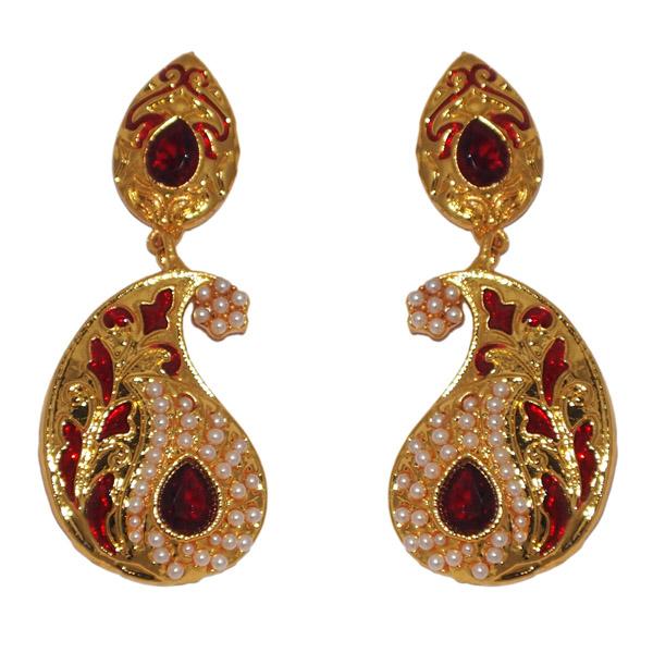 Kriaa Maroon Meenakari Gold Plated Dangler Earrings