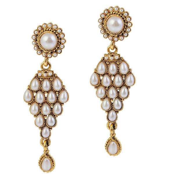 14Fashions Kundan Antique Gold Plated Dangler Earrings - 1304901